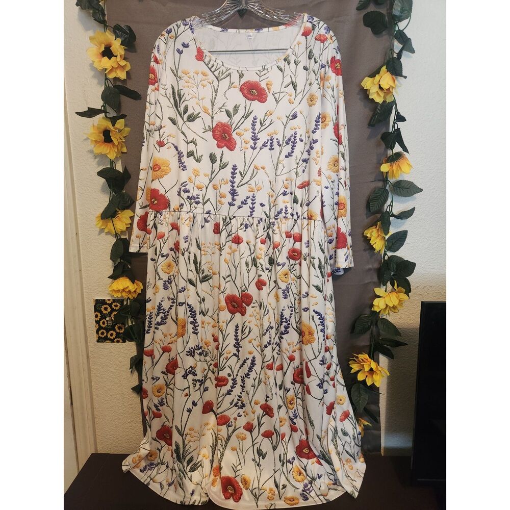 Wildflower Botanical Maxi Dress Womens 3XL Floral Poppy Lavender Boho